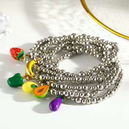 Sweet Lemon Bracelet For Women In 303 Stainless Steel With 18K Real Gold Plated Beaded Chain