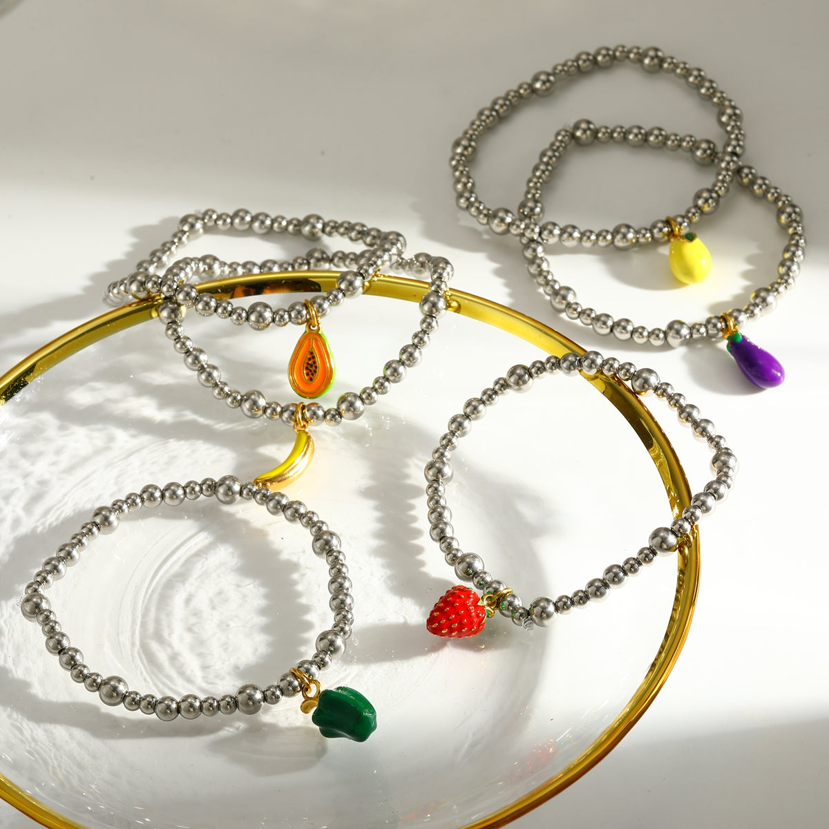 Sweet Lemon Bracelet For Women In 303 Stainless Steel With 18K Real Gold Plated Beaded Chain