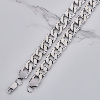 Polished 201 Stainless Steel Men's Necklace For Everyday Wear Featuring 18K Real Gold Plated Cuban Link Chain Curb Chain