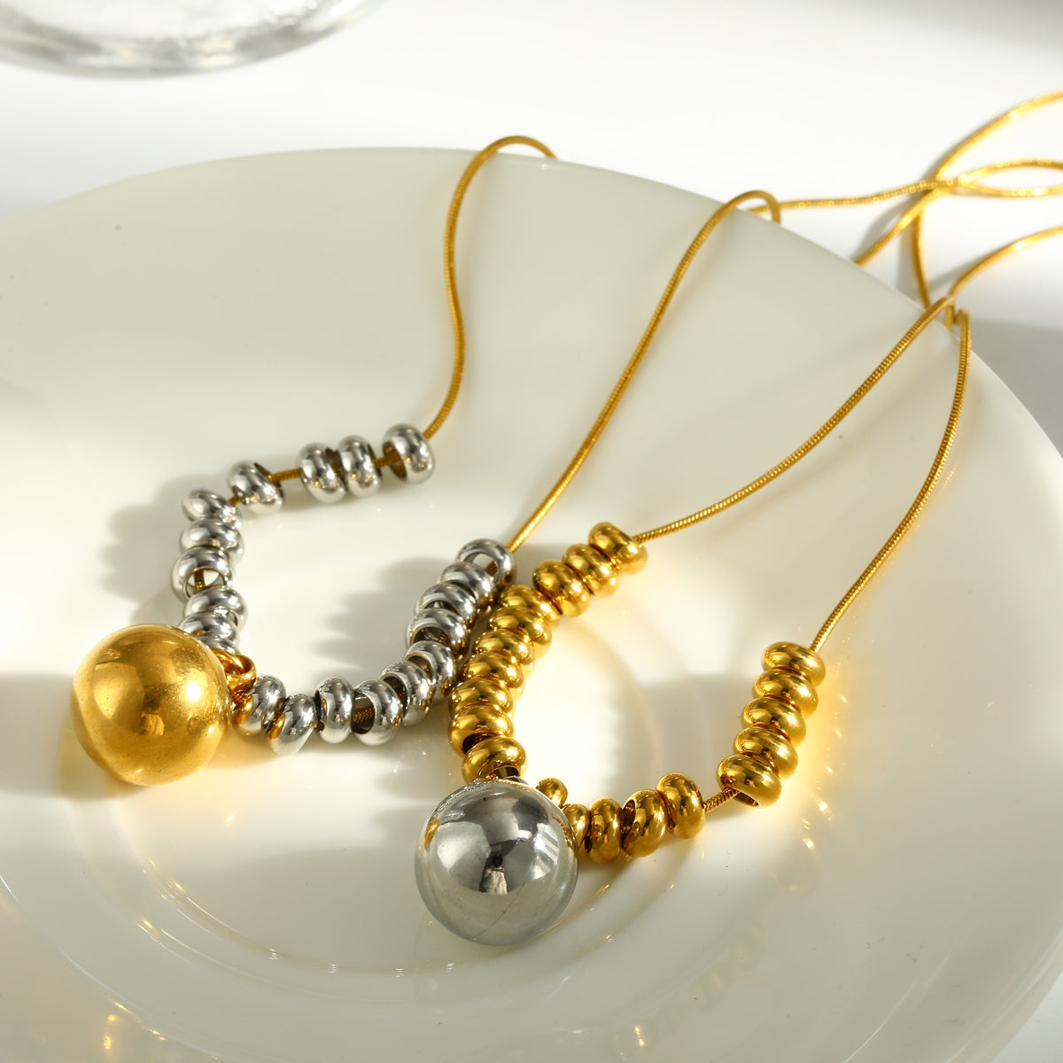 Round Pendant Necklace For Women Featuring Electroplated 201 Stainless Steel With 18K Real Gold Plated Finish And Snake Chain