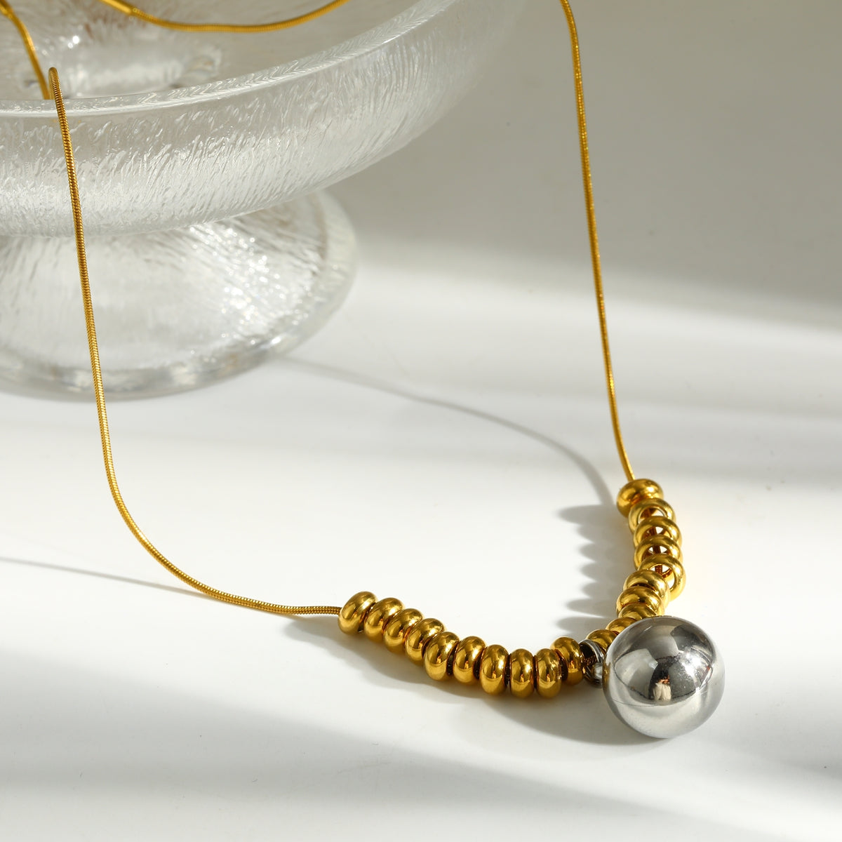 Round Pendant Necklace For Women Featuring Electroplated 201 Stainless Steel With 18K Real Gold Plated Finish And Snake Chain