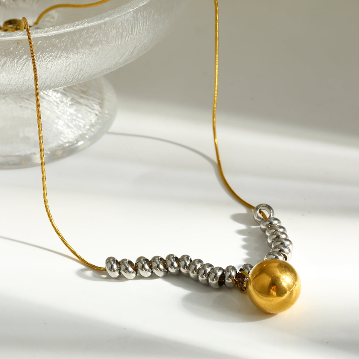 Round Pendant Necklace For Women Featuring Electroplated 201 Stainless Steel With 18K Real Gold Plated Finish And Snake Chain