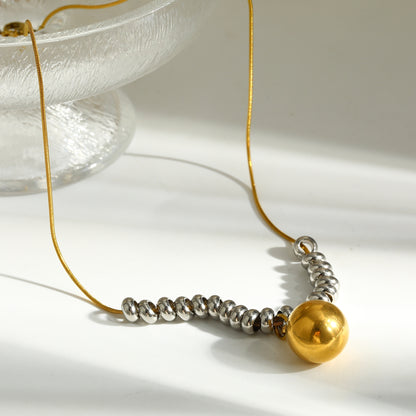 Round Pendant Necklace For Women Featuring Electroplated 201 Stainless Steel With 18K Real Gold Plated Finish And Snake Chain