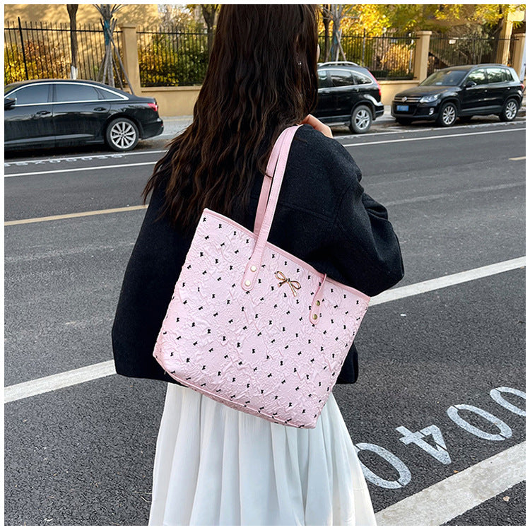 Polyester Bucket Shoulder Bag With Printing Pattern, Stylish And Durable Tote For Women