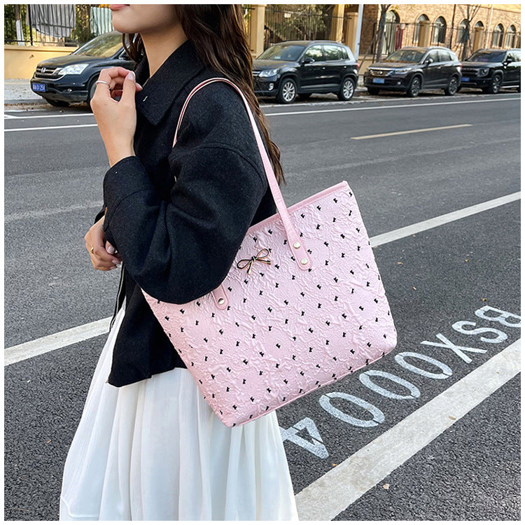 Polyester Bucket Shoulder Bag With Printing Pattern, Stylish And Durable Tote For Women