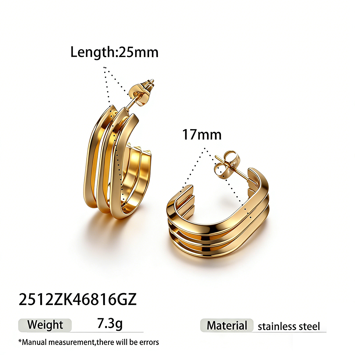 Geometric Earrings For Women Featuring Electroplated 304 Stainless Steel With 18K Real Gold Plated PVD Coating