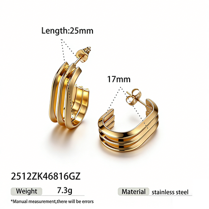 Geometric Earrings For Women Featuring Electroplated 304 Stainless Steel With 18K Real Gold Plated PVD Coating