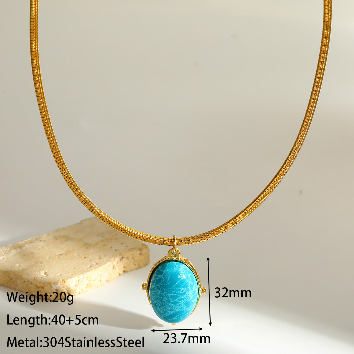 Oval Choker For Women Featuring 304 Stainless Steel With 18K Real Gold Plated Finish And Natural Stone Inlay, Perfect Birthday Gift
