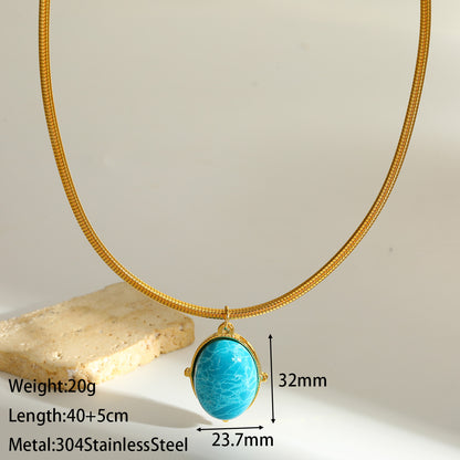 Oval Choker For Women Featuring 304 Stainless Steel With 18K Real Gold Plated Finish And Natural Stone Inlay, Perfect Birthday Gift