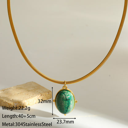Oval Choker For Women Featuring 304 Stainless Steel With 18K Real Gold Plated Finish And Natural Stone Inlay, Perfect Birthday Gift
