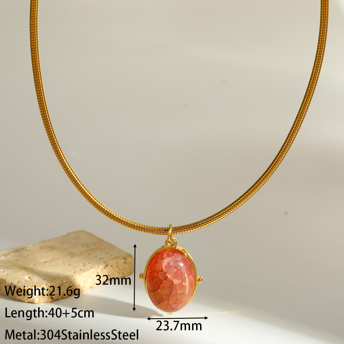 Oval Choker For Women Featuring 304 Stainless Steel With 18K Real Gold Plated Finish And Natural Stone Inlay, Perfect Birthday Gift