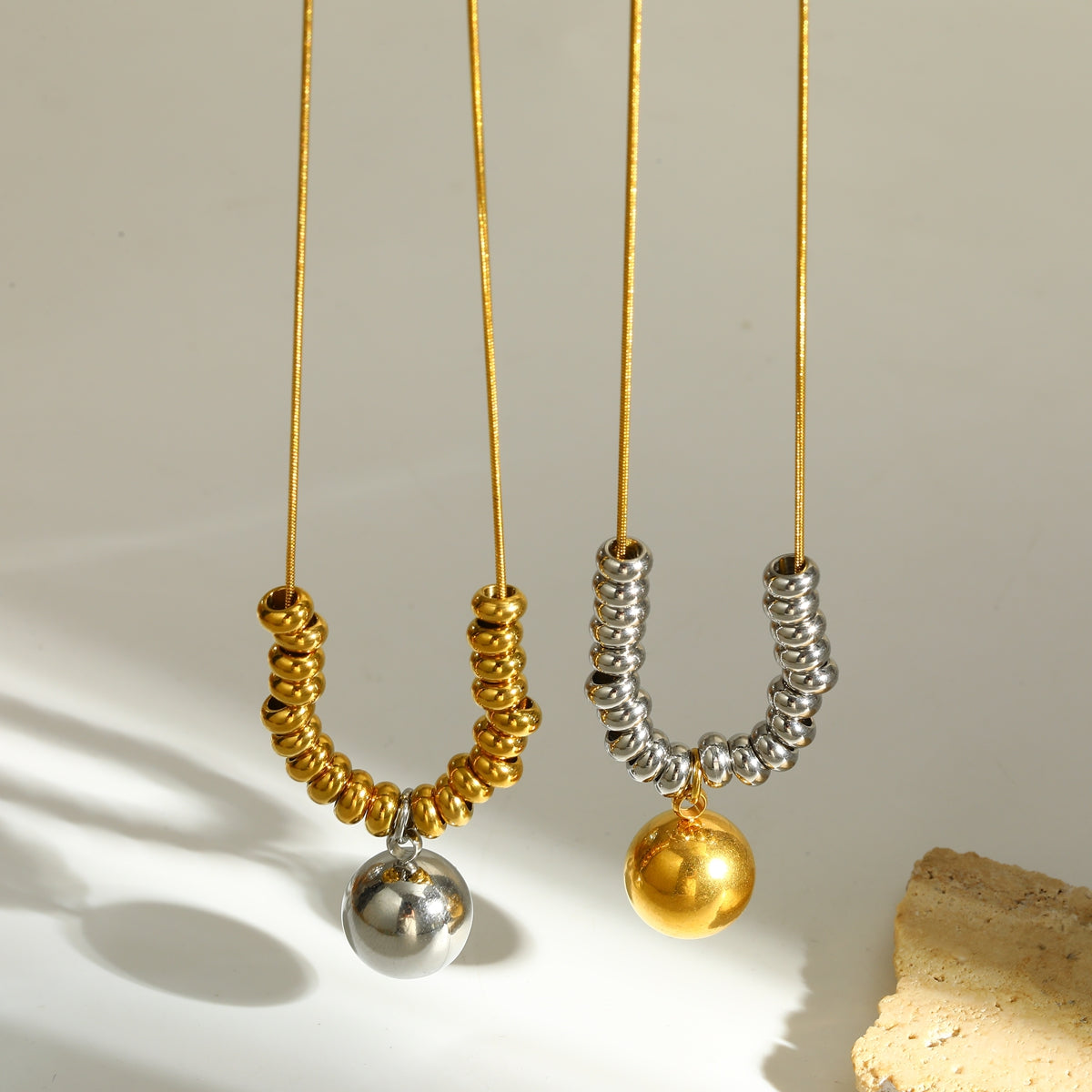 Round Pendant Necklace For Women Featuring Electroplated 201 Stainless Steel With 18K Real Gold Plated Finish And Snake Chain