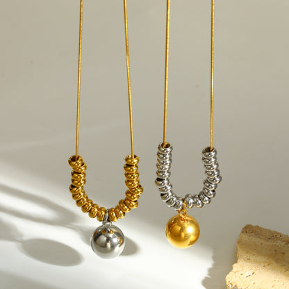 Round Pendant Necklace For Women Featuring Electroplated 201 Stainless Steel With 18K Real Gold Plated Finish And Snake Chain
