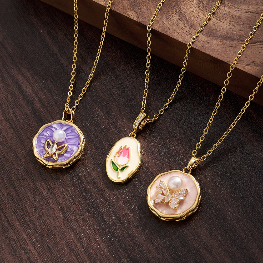 Irregular Pendant Necklace For Women, Golden Plated Copper With Zircon Inlay, Perfect Valentine's Day Gift