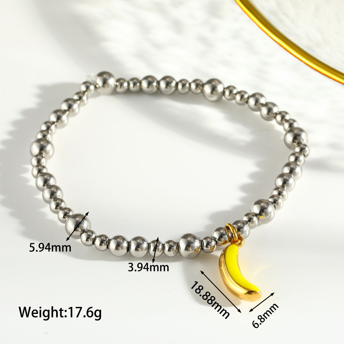 Sweet Lemon Bracelet For Women In 303 Stainless Steel With 18K Real Gold Plated Beaded Chain