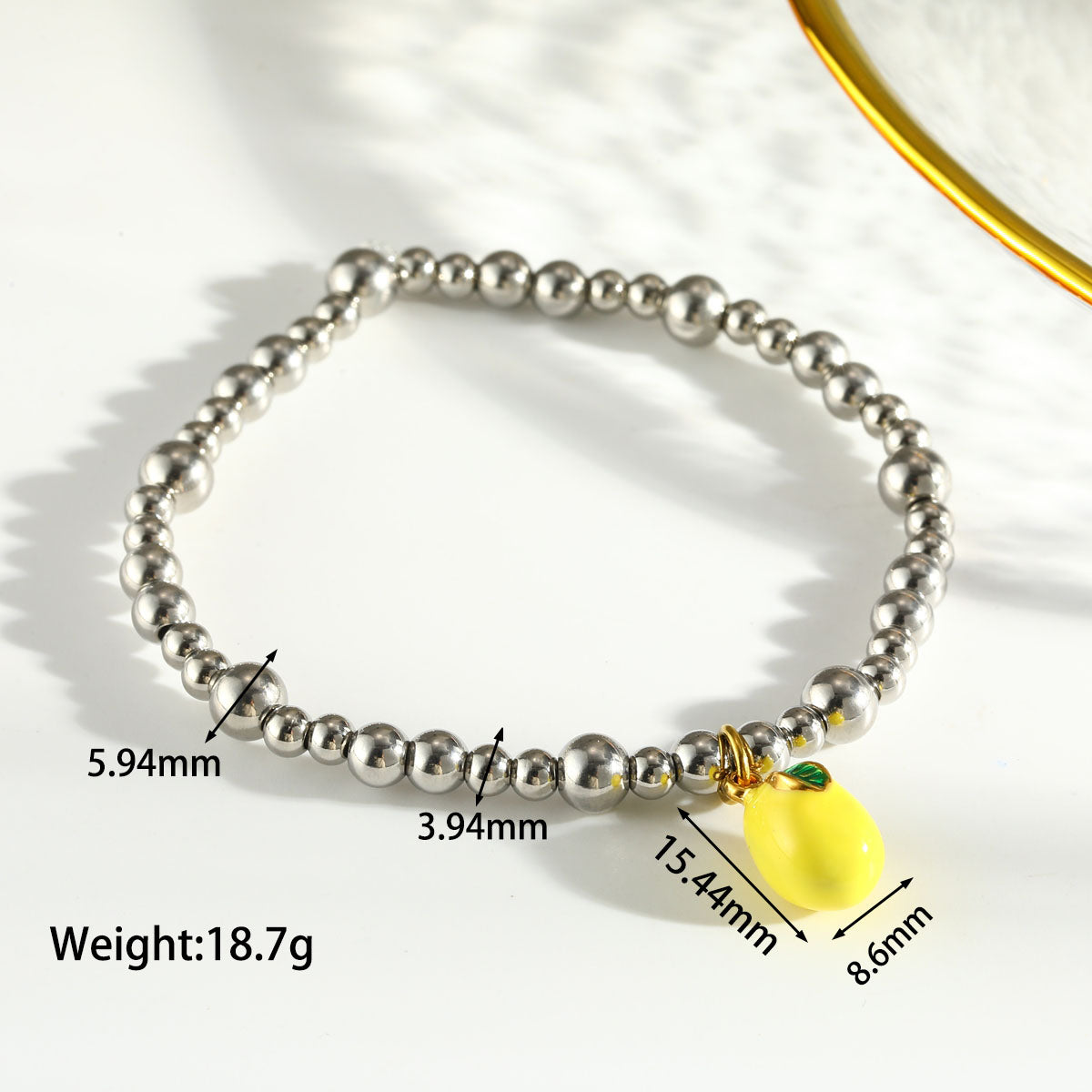 Sweet Lemon Bracelet For Women In 303 Stainless Steel With 18K Real Gold Plated Beaded Chain