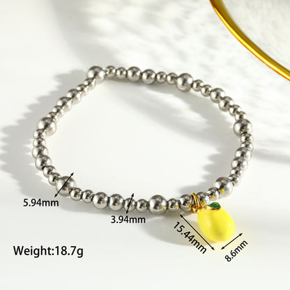 Sweet Lemon Bracelet For Women In 303 Stainless Steel With 18K Real Gold Plated Beaded Chain