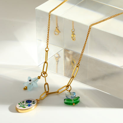 Sweet Round Pendant Necklace For Women In 201 Stainless Steel With 18K Real Gold Plated Cable Chain
