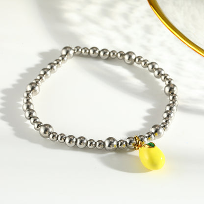 Sweet Lemon Bracelet For Women In 303 Stainless Steel With 18K Real Gold Plated Beaded Chain