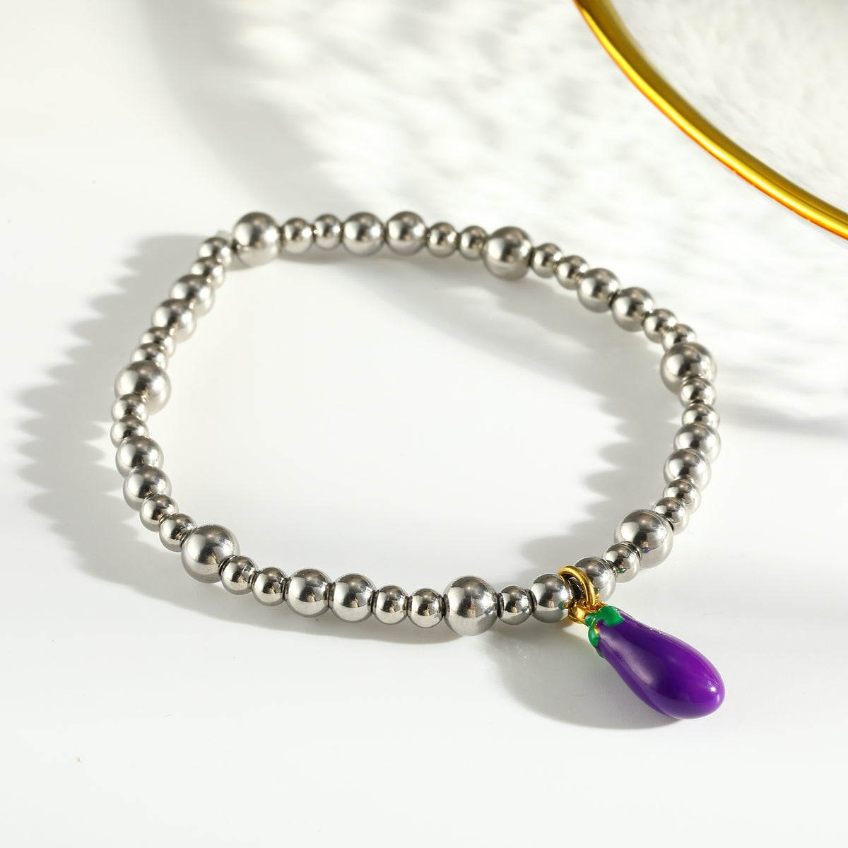 Sweet Lemon Bracelet For Women In 303 Stainless Steel With 18K Real Gold Plated Beaded Chain
