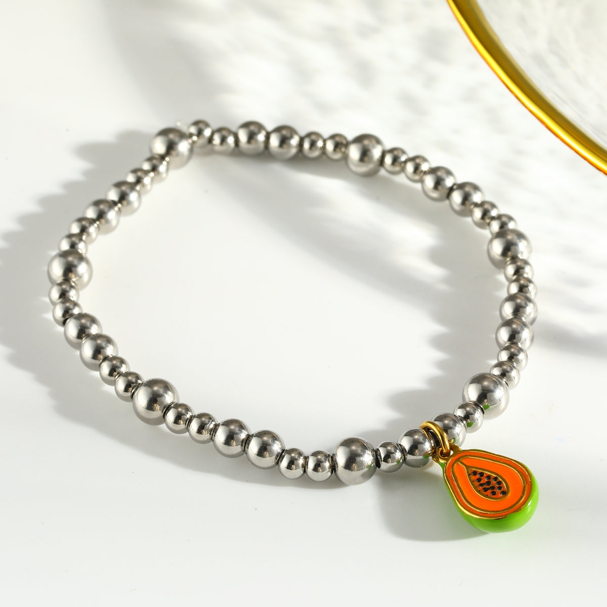 Sweet Lemon Bracelet For Women In 303 Stainless Steel With 18K Real Gold Plated Beaded Chain