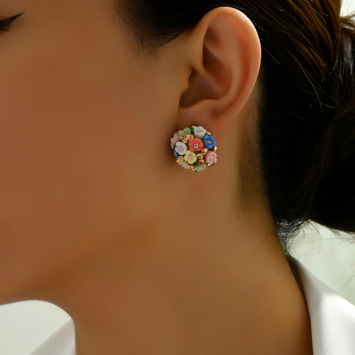 Asymmetrical Flowers Earrings For Women Made Of 201 Stainless Steel With PVC Inlay