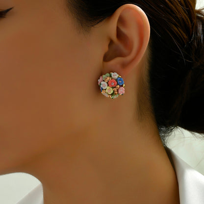 Asymmetrical Flowers Earrings For Women Made Of 201 Stainless Steel With PVC Inlay