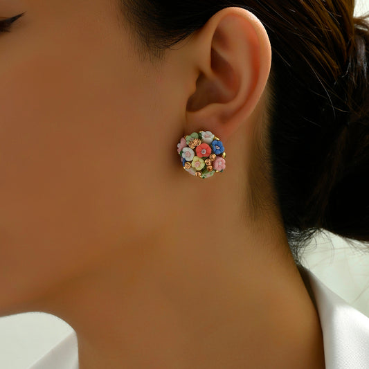 Asymmetrical Flowers Earrings For Women Made Of 201 Stainless Steel With PVC Inlay