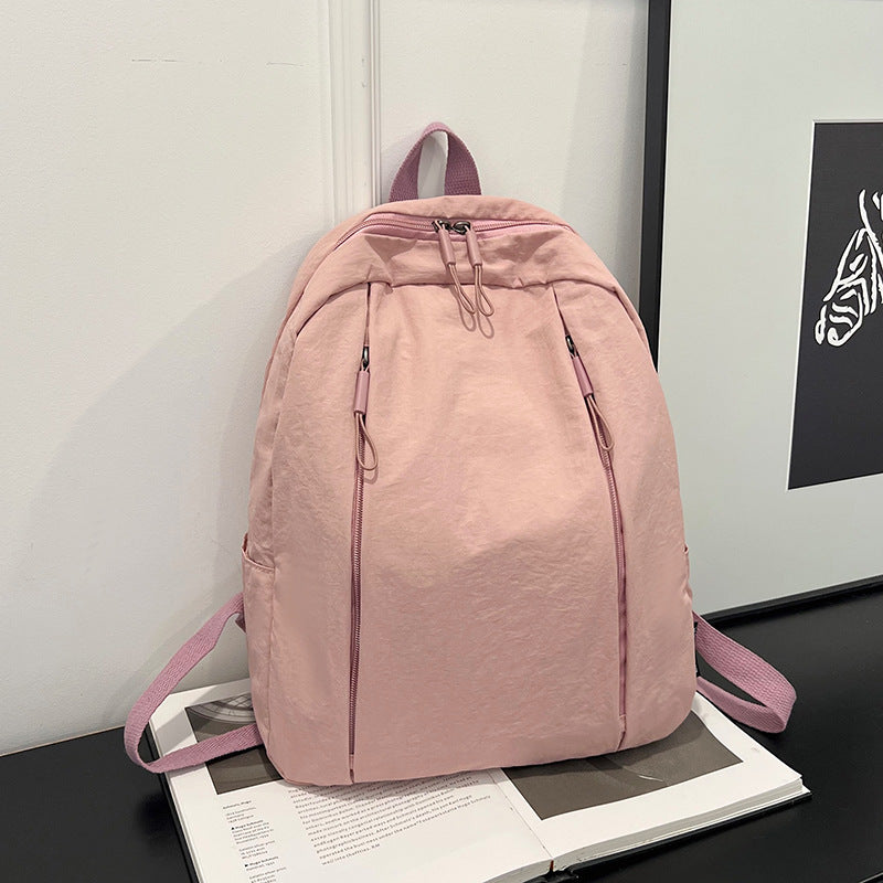 Solid Color Nylon Casual Backpack For Girls, Stylish And Durable