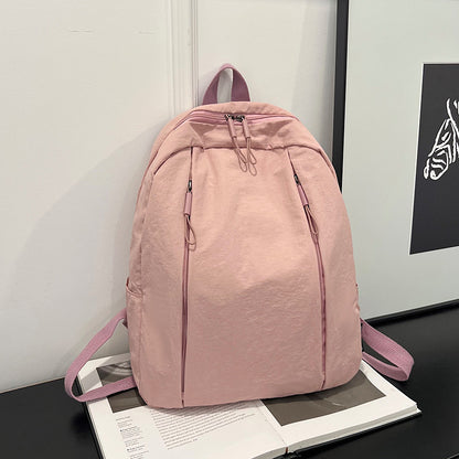 Solid Color Nylon Casual Backpack For Girls, Stylish And Durable