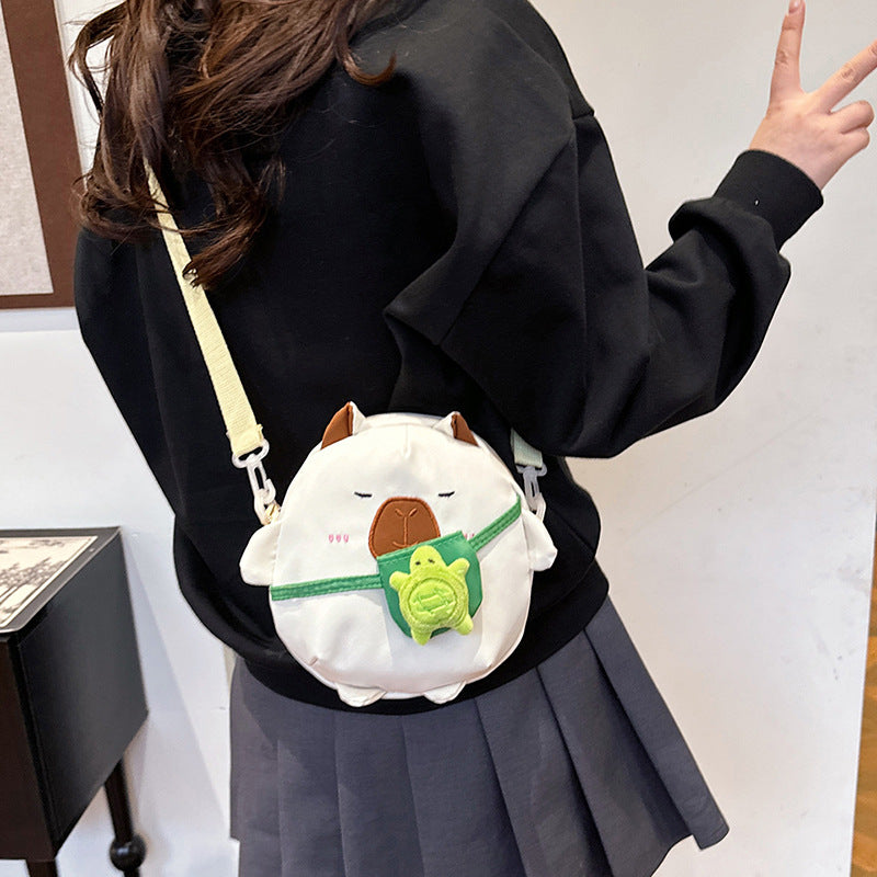 Capybara Round Oxford Cloth Crossbody Bag For Kids, Suitable For All Seasons