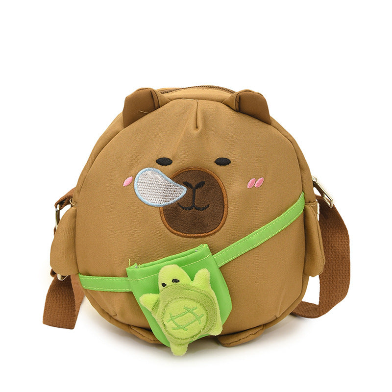 Capybara Round Oxford Cloth Crossbody Bag For Kids, Suitable For All Seasons