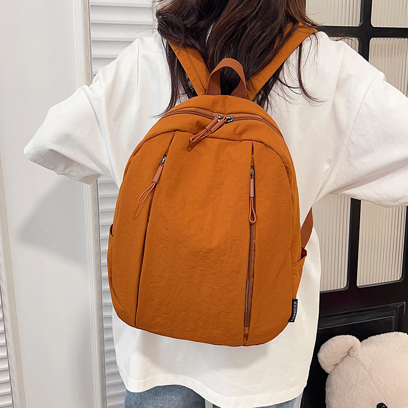Solid Color Nylon Casual Backpack For Girls, Stylish And Durable