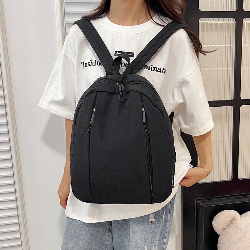 Solid Color Nylon Casual Backpack For Girls, Stylish And Durable