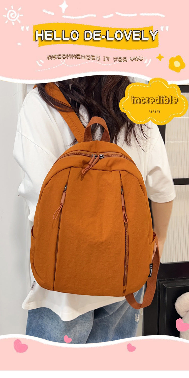 Solid Color Nylon Casual Backpack For Girls, Stylish And Durable