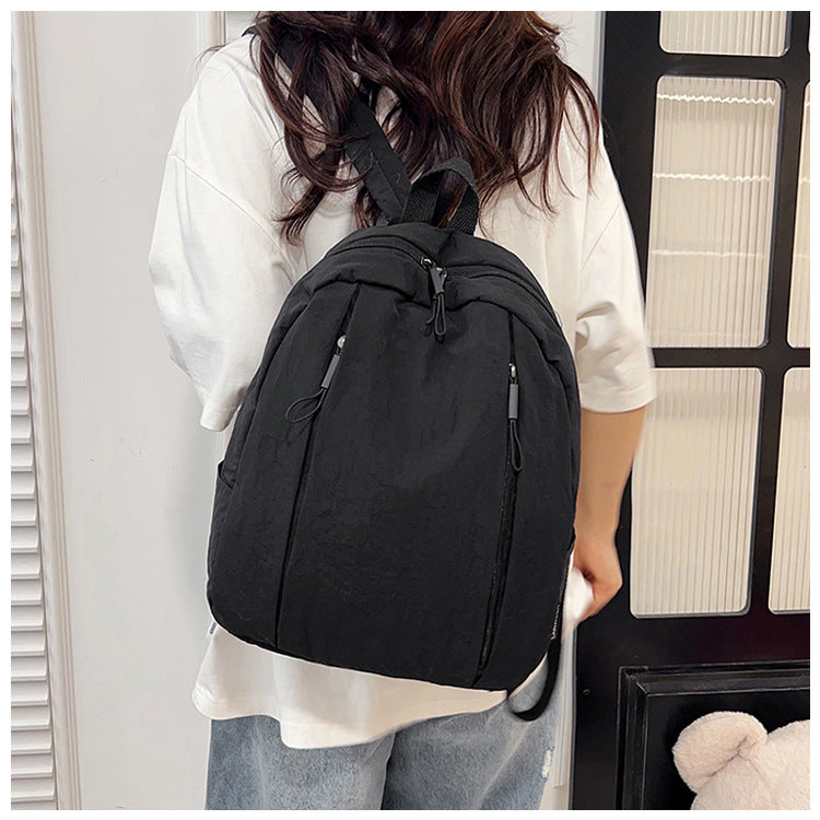Solid Color Nylon Casual Backpack For Girls, Stylish And Durable