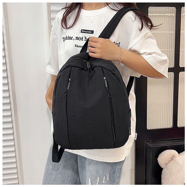 Solid Color Nylon Casual Backpack For Girls, Stylish And Durable