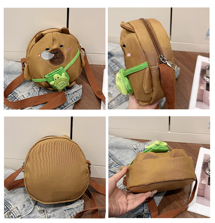 Capybara Round Oxford Cloth Crossbody Bag For Kids, Suitable For All Seasons