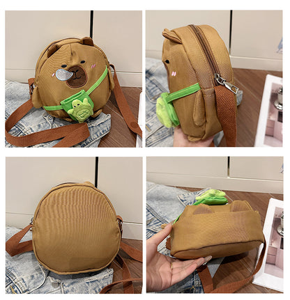 Capybara Round Oxford Cloth Crossbody Bag For Kids, Suitable For All Seasons