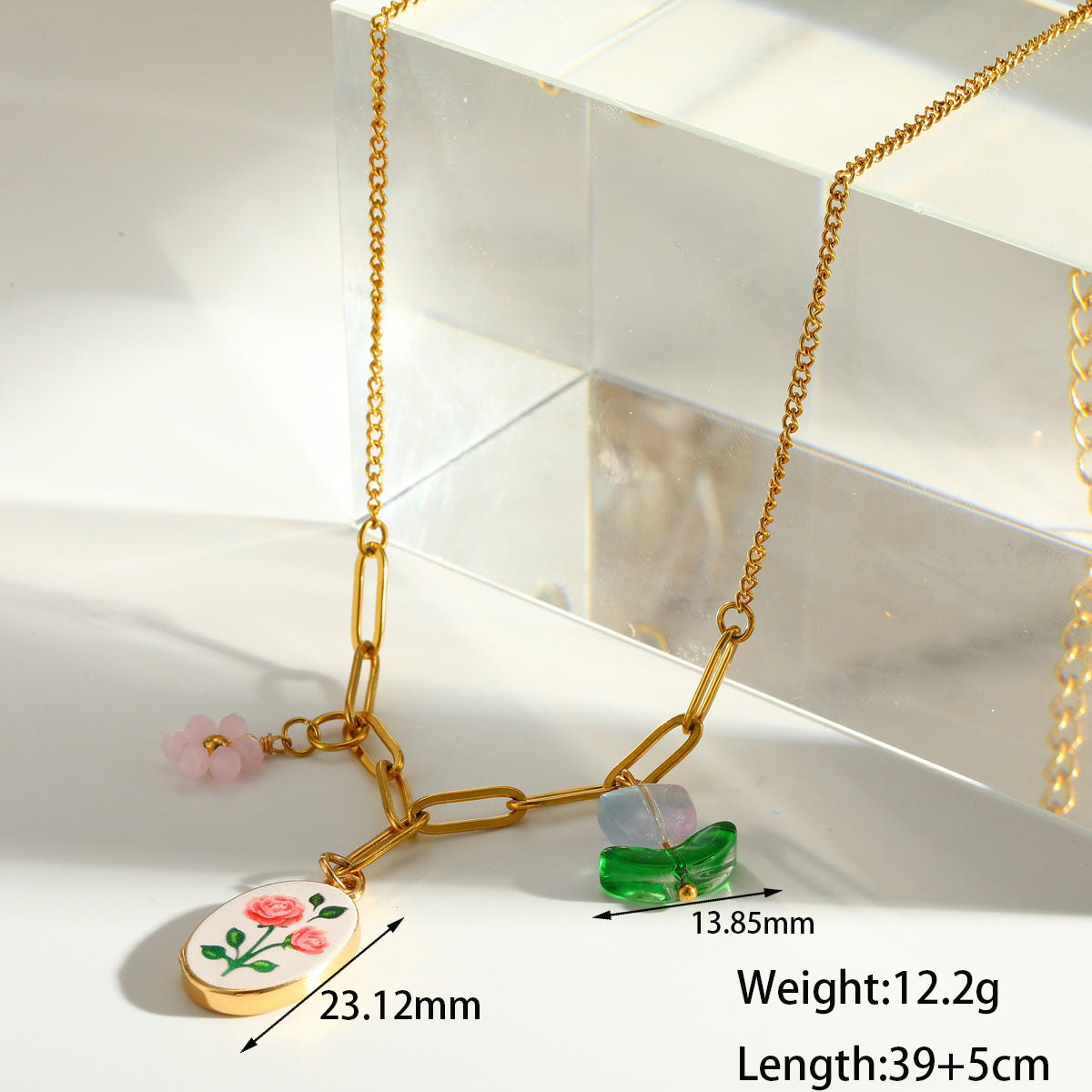 Sweet Round Pendant Necklace For Women In 201 Stainless Steel With 18K Real Gold Plated Cable Chain