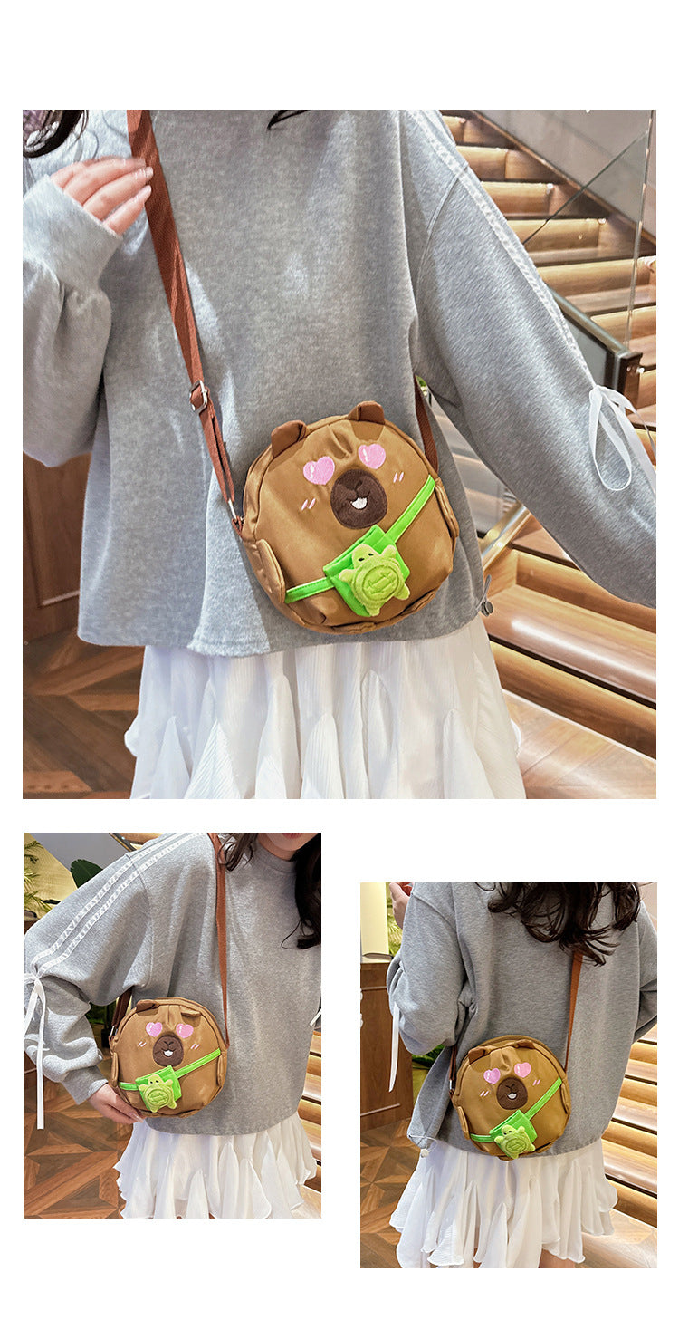 Capybara Round Oxford Cloth Crossbody Bag For Kids, Suitable For All Seasons