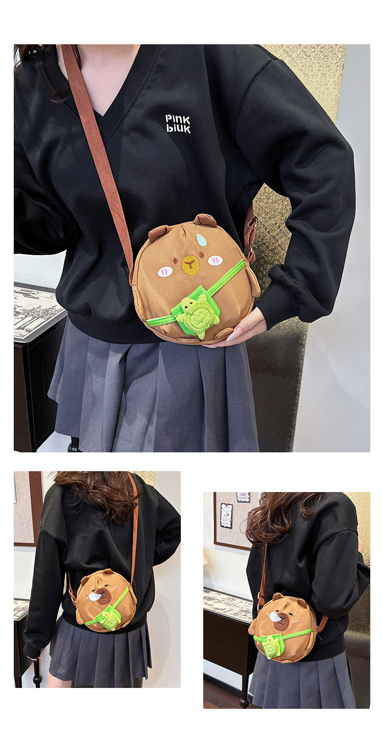Capybara Round Oxford Cloth Crossbody Bag For Kids, Suitable For All Seasons