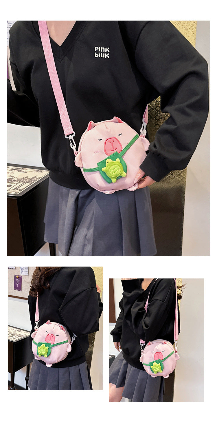 Capybara Round Oxford Cloth Crossbody Bag For Kids, Suitable For All Seasons