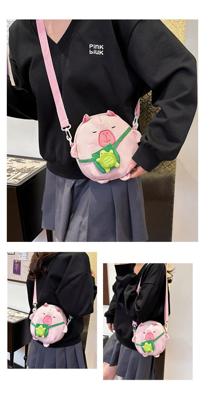 Capybara Round Oxford Cloth Crossbody Bag For Kids, Suitable For All Seasons