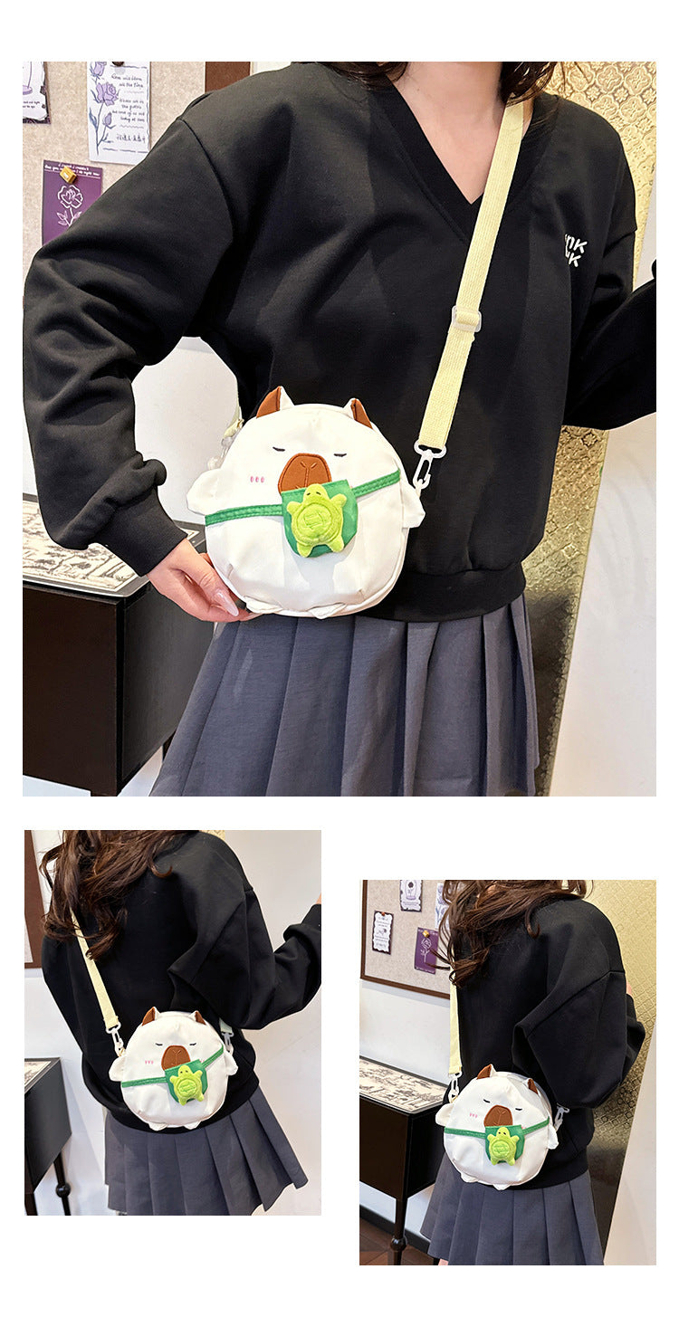 Capybara Round Oxford Cloth Crossbody Bag For Kids, Suitable For All Seasons