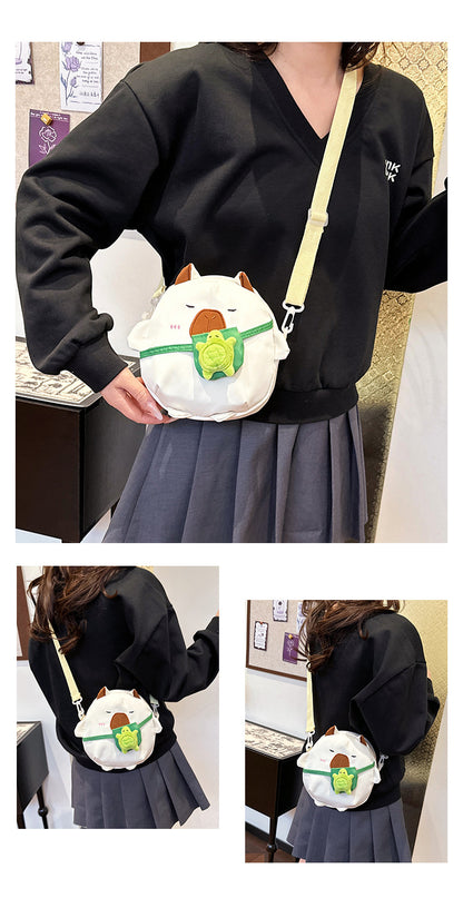 Capybara Round Oxford Cloth Crossbody Bag For Kids, Suitable For All Seasons