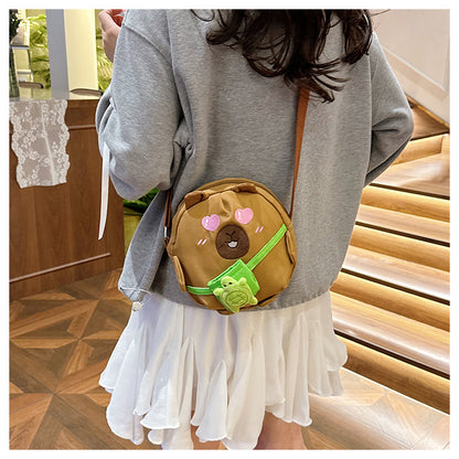 Capybara Round Oxford Cloth Crossbody Bag For Kids, Suitable For All Seasons