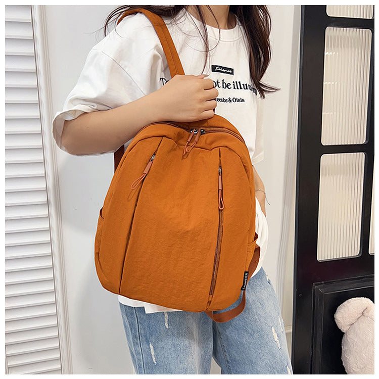 Solid Color Nylon Casual Backpack For Girls, Stylish And Durable