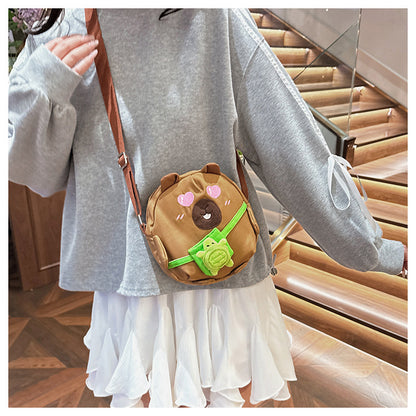 Capybara Round Oxford Cloth Crossbody Bag For Kids, Suitable For All Seasons