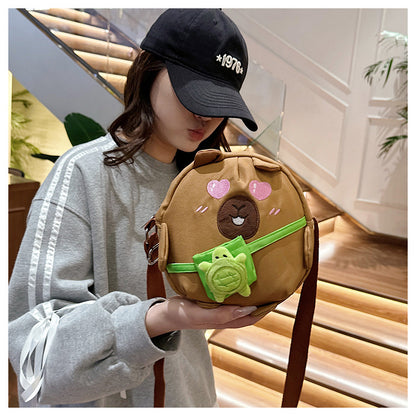 Capybara Round Oxford Cloth Crossbody Bag For Kids, Suitable For All Seasons